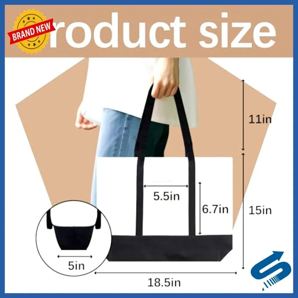 Large Canvas Tote Bag with Zipper and Side Pockets Stylish Versatile Daily